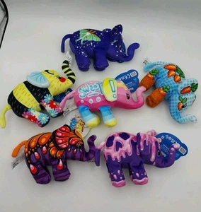 6 Pop Art Soft Elephant plush lot 4" LOT Butterfly Bee Skull - Picture 1 of 17
