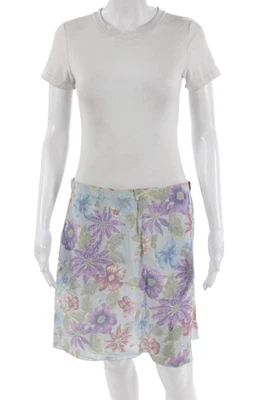 Marni Womens Floral Print Side Zipped A-Line Short Skirt Blue Purple Size EUR 42 - Image 1 of 4