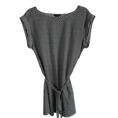 Ann Taylor Women’s Sleeveless Top Black White Geometric Belt Tie Waist Size S Foto 1 de 4