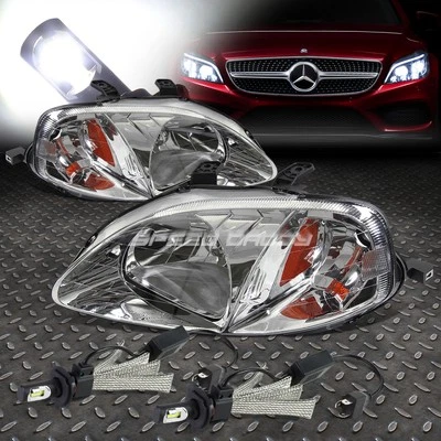 CHROME HOUSING HEADLIGHT AMBER CORNER+6000K WHITE LED SYSTEM FOR 99-00 CIVIC EK - Image 1 of 4