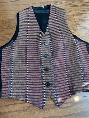 Deborah Cross Fiber Artist Button Front Vest Multicolor Woven Boho  Women's - Image 1 of 4