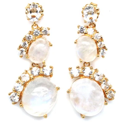 925 Sterling Silver 9 x 12 mm. White Moonstone & White Zircon Earrings - Image 1 of 4