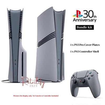 PS5 Pro Disc Faceplate + Controller Shell | Retro Grey 30th Anniversary Bundle - Image 1 of 4