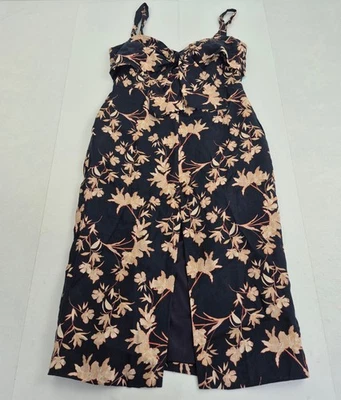 Vestido REISS 10P Azul Para Mujer Pequeño Floral Lino Floral Midi Sin Mangas - Imagen 1 de 4