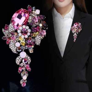 Female Winter Coat Long Tassel Brooch Rhinestone Corsage Fashion Suit Pin Gift - Picture 1 of 18