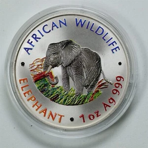 Bank of Zambia 2000 Colorized 1oz .999 Silver African Wildlife Elephant KM#141 - Picture 1 of 2