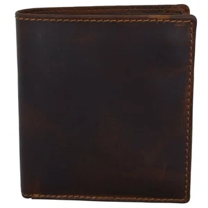 Hunter Brown RFID Blocking Handcrafted Leather Men's Bifold Hipster Wallet - Picture 1 of 9