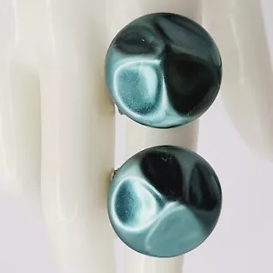 Orecchini Clip On Vintage Rotondi Fossati Colore Quasi Metallizzato Verde Blu - Foto 1 di 23