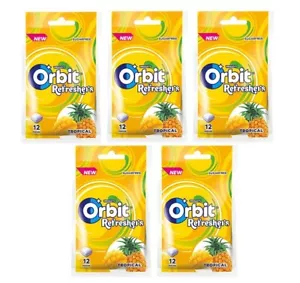 Pack of 5 Wrigley's ORBIT Refreshers Tropical Sugarfree Chewing Gum Bag - 12pcs - Picture 1 of 5