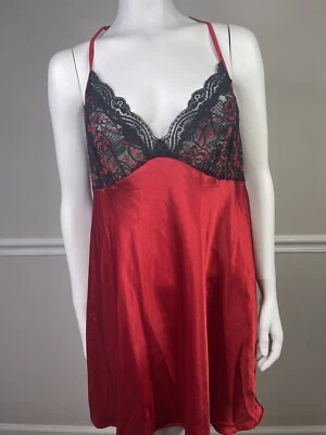 Sexy Camisón LINEA DONATELLA Talla Grande 3X Rojo Satinado Negro Encaje Foto 1 de 4