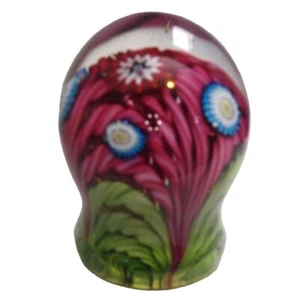Fratelli Toso Murano Paperweight Globe Green Red Ribbons Millefiori Flower - Picture 1 of 11