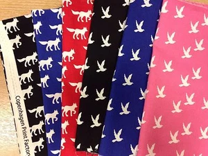 Copenhagen Print Factory fabric fat quarter white fox on blue Dove Fox Duck - Picture 1 of 8