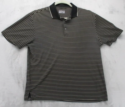 Champions Tour Golf Polo Shirt Mens Large Black with Beige Stripe 100% Polyester - Image 1 of 4