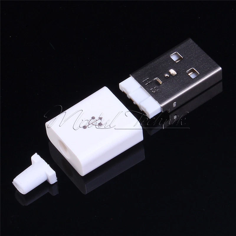 MARKENLOS 10PCS White Male USB Connector USB 2.0 Plug Adapter DIY Kit Type-A 5P Components