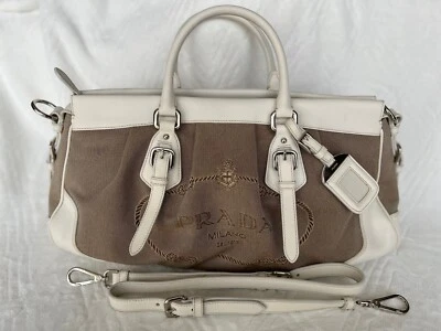 Prada Canapa white canvas Bauletto bag 2Way - Изображение 1 из 4