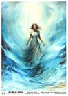 Reispapier A4 Strohseide Fantasy Traum Bild, Frau im Wasserwirbel, blau, RE3402