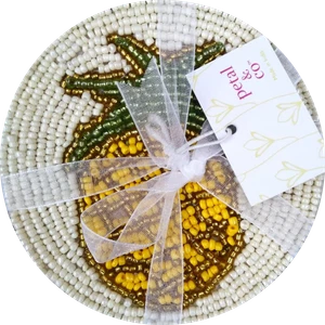 Seed Beads Pineapple Drink Coaster Set of 4 NEW - Bild 1 von 3