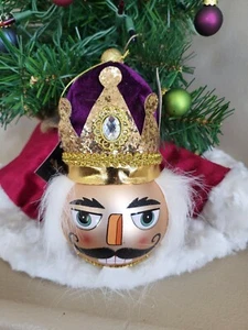 Robert Stanley Weihnachten Nussknacker 7" Kopf Glas Baumschmuck lila Hut - Bild 1 von 3