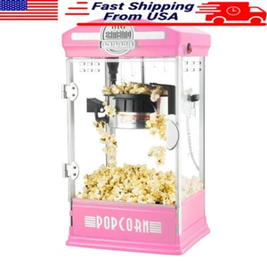 Retro Tabletop Popcorn Maker 4oz Stainless Steel Kettle Removable Tray Bags Pink - Picture 1 of 6