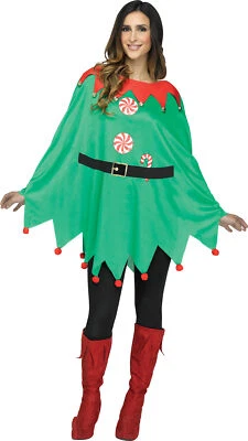 Green Red Elf Adult Womens Poncho Costume Accessory NEW One Size Christmas - Image 1 of 3