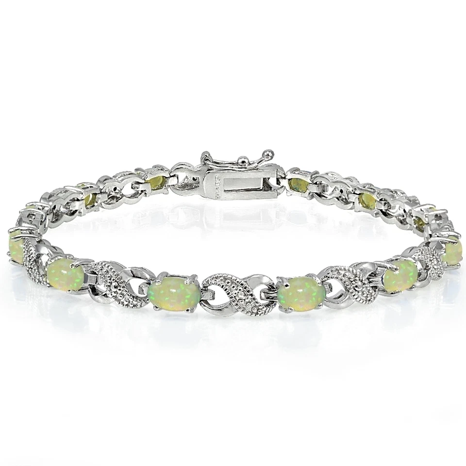 3ct Created Green Opal & Diamond Accent Infinity Bracelet - Image 1 of 1