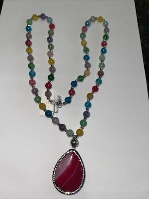 Iris & Lily Plata Londres Colorido Genuino Ágata Collar Colgante Estrás Foto 1 de 4