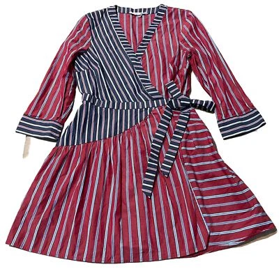 BCBGeneration Striped Wrap 3/4 Sleeve A-Line Midi Dress Women’s Small - Image 1 of 4