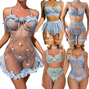 Sexy Damen-Dessous Babydoll Nachtwäsche Unterwäsche Spitze Nachtwäsche Kleid G-String - Bild 1 von 101