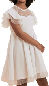 Elegante Vestito Bambina Camila in Bianco Crema con Tulle e Dettagli di Classe - Imagen 1 de 2