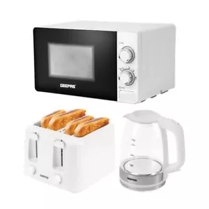 Geepas Electric Kettle 4 Slice Bread Toaster & Microwave Kitchen Set White - Picture 1 of 12