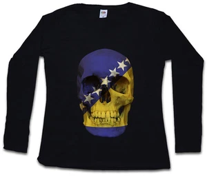 CLASSIC BOSNIA SKULL FLAG WOMEN LONG SLEEVE T-SHIRT Fahne Bosnien - Bild 1 von 1