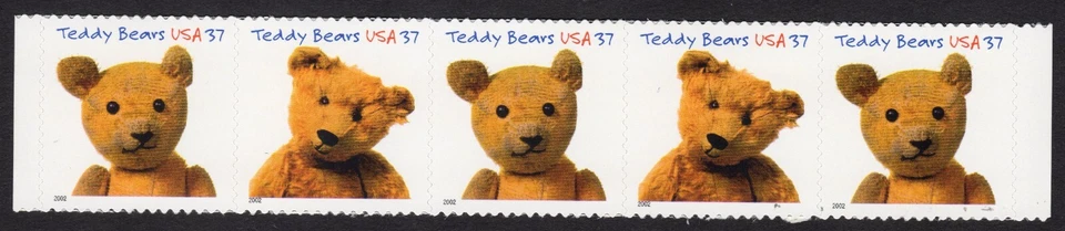Scott #3656a (3653-56) Teddy Bears Strip of 5 Stamps - MNH - Image 1 of 1