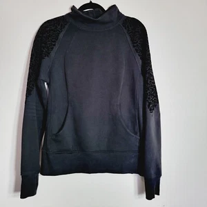 Lululemon Black Pullover Sweater Jacket Size 10 ? Floral Shoulders Zip Back - Picture 1 of 2