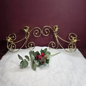 Pair Double Candle Holders Wall Sconce Gold Tone Decorative Scroll - Picture 1 of 9