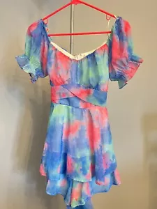 Luxxel Rainbow Dress Size M Short Sexy Puffy Sleeves - Picture 1 of 6