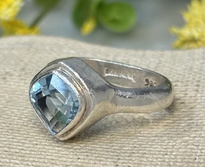 Anillo Vintage Lori Bonn Plata de Ley 925 Facetado Topacio Azul Banda Talla 7 Foto 1 de 4