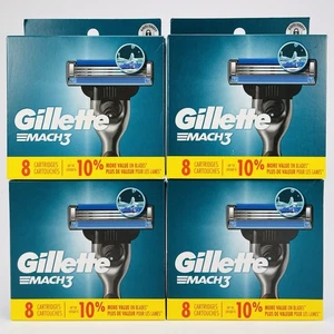 Lot of 4 Gillette Mach3 Razor Blade Refills Cartridges (32 Cartridges Total) NEW - Picture 1 of 5