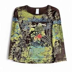 Susan Lawrence Y2K Grafik Top Braun M Petite Fairy Grunge Secret Garden Bling - Bild 1 von 19