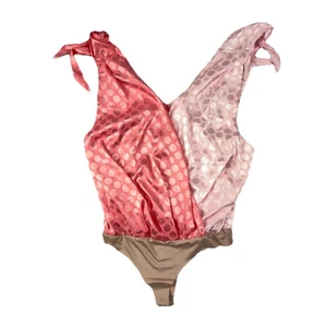 Strut & Bolt Satin Polka Dot Body Gr. L rosa zweifarbig Schulter zum Binden Neu mit Etikett - Bild 1 von 14