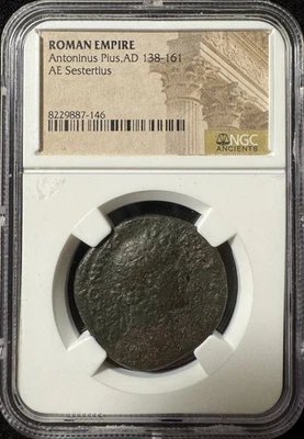 138-161 dC Imperio Romano AE Sestercio Antonino Pío NGC Foto 1 de 2