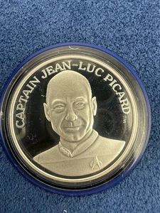 1992 Star Trek .999 argento fino 1 oz Cpt Jean Luc Picard Ltd Edt #833 Next Gen - Foto 1 di 6