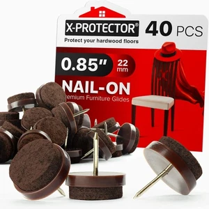 Nail-on Felt Pads X-PROTECTOR 40 PCS - 0.85" Furniture 22mm Brown, Brown  - Picture 1 of 6