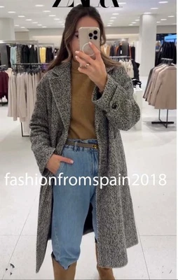 ZARA NUEVO ABRIGO MUJER ESPIGA NEGRO BLANCO XS-XXL 4968/223/064 Foto 1 de 4