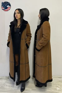 Women’s Genuine Sheepskin Shearling Coat – Sweet Leather Maxi Winter Jacket - Picture 1 of 8