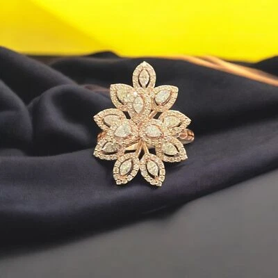 1.23 TCW Pear Marquise Round Shape Natural Diamonds Party Ring in 14K Rose Gold - Image 1 of 4