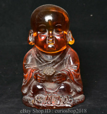 5.8 " Old China Red Amber Carved Buddhist monk shaveling Heshang Buddha Statue