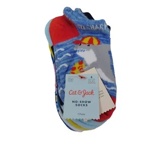 Cat & Jack Boys' Shark 7pk No-Show Socks Sz. S/5.5 - 8.5 - Picture 1 of 8