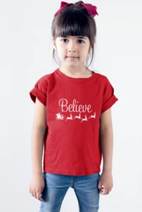 Youth Toddler Believe Santa Claus Reindeers T Shirt Christmas X-mas Girls Boys - Picture 1 of 9