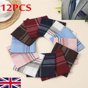 12Pcs Mens Handkerchiefs Gents Hankies Cotton Blend Hankerchiefs Hanky Gift UK - Picture 1 of 10