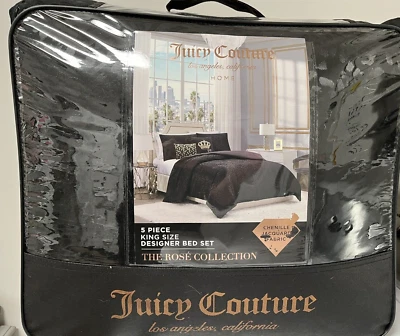 Juicy Couture Rose Collection 5-Pc KING Shiny Leopard Print BLACK Bed Set NWT - Image 1 of 4